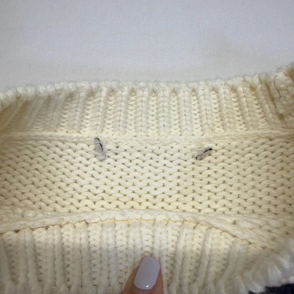 Madewell Textured Cotton Crewneck Sweater Stripe Ivory Navy XS Coastal FA24 - Picture 5 of 10